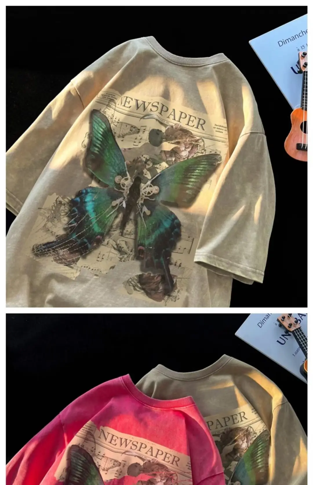 Men's Butterfly Print Short Sleeve T-Shirt Pink — feature 14