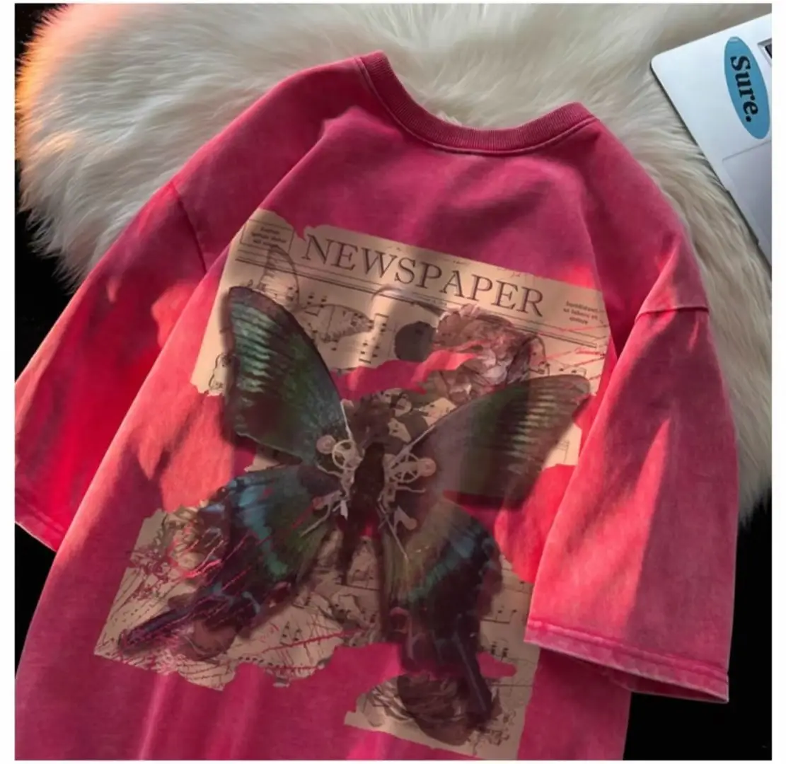 Men's Butterfly Print Short Sleeve T-Shirt Pink — feature 18