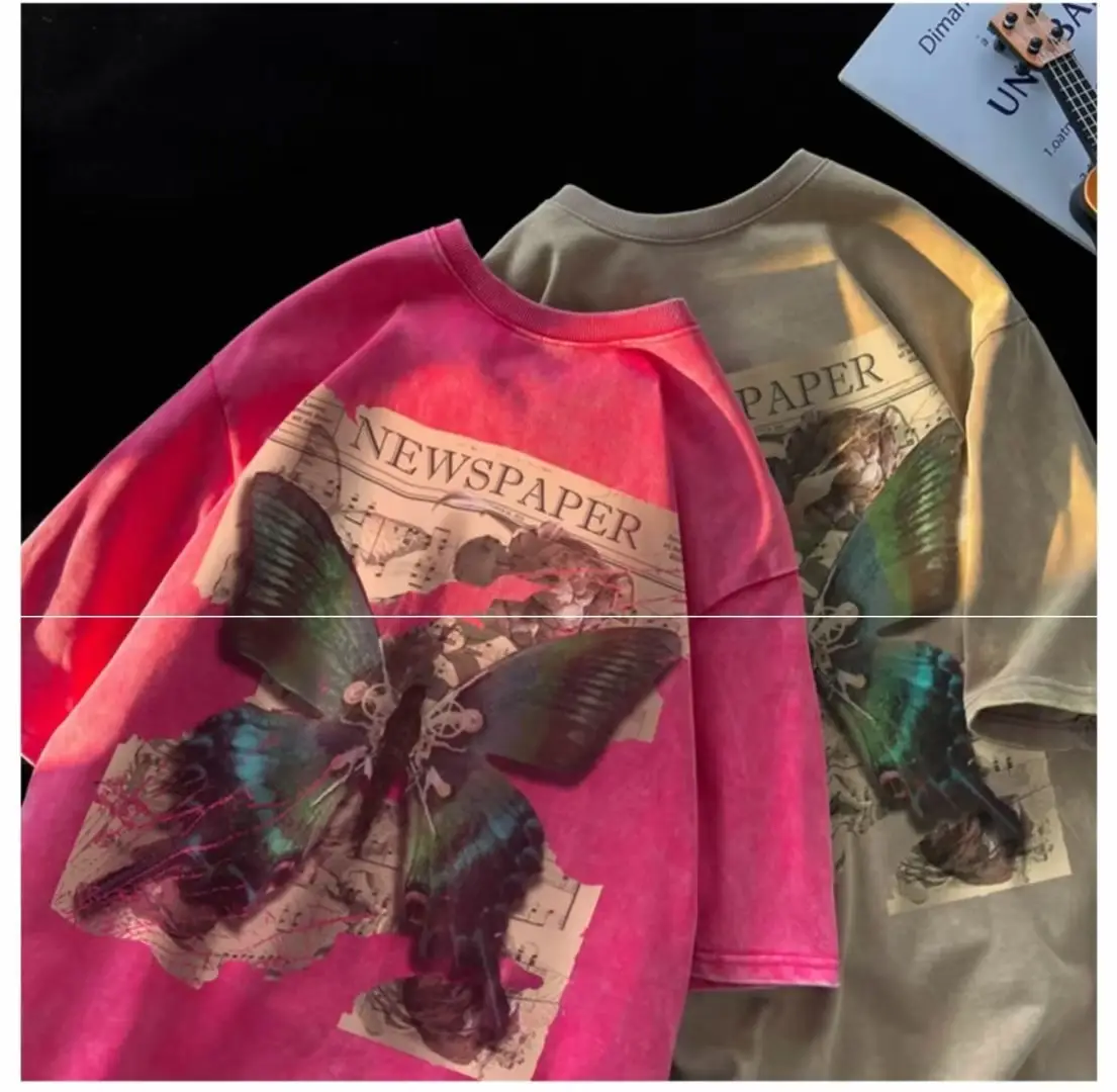 Men's Butterfly Print Short Sleeve T-Shirt Pink — feature 2