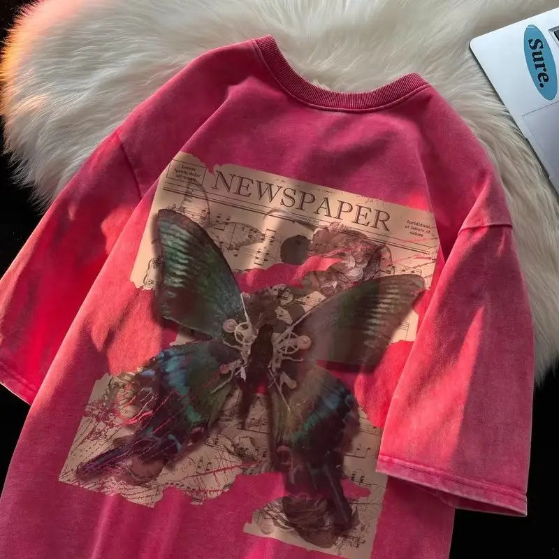 Men's Butterfly Print Short Sleeve T-Shirt Pink — feature 3