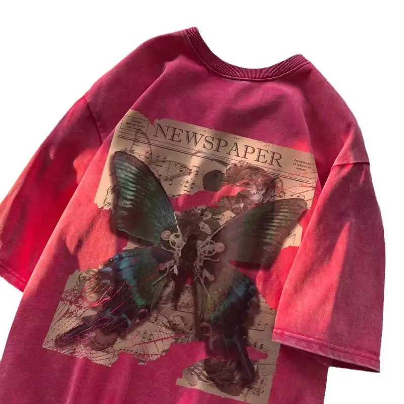 Men's Butterfly Print Short Sleeve T-Shirt Pink — feature 9