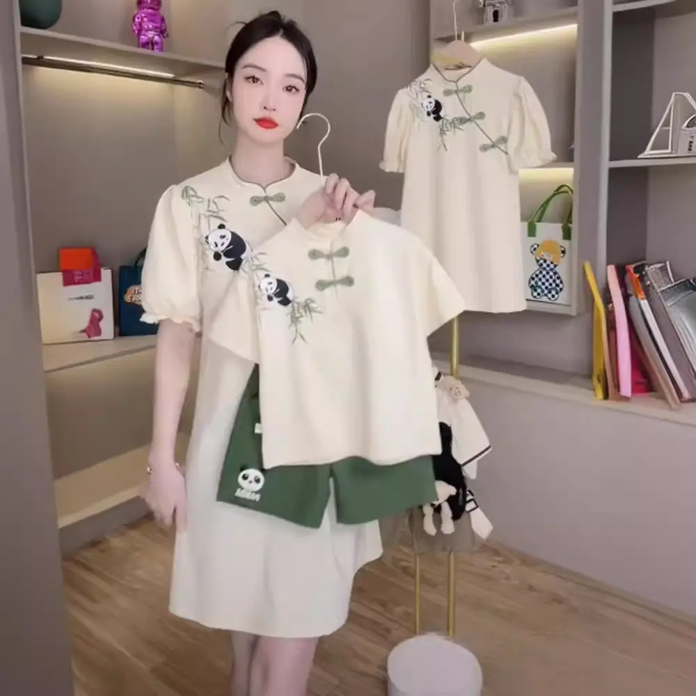 Chinese Panda Embroidered Parent Child Dress Summer Tang Suit - Image 4
