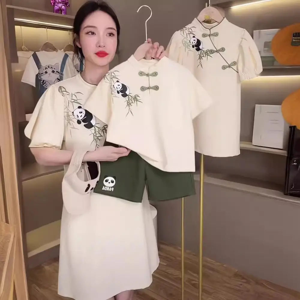 Chinese Panda Embroidered Parent Child Dress Summer Tang Suit - Image 5