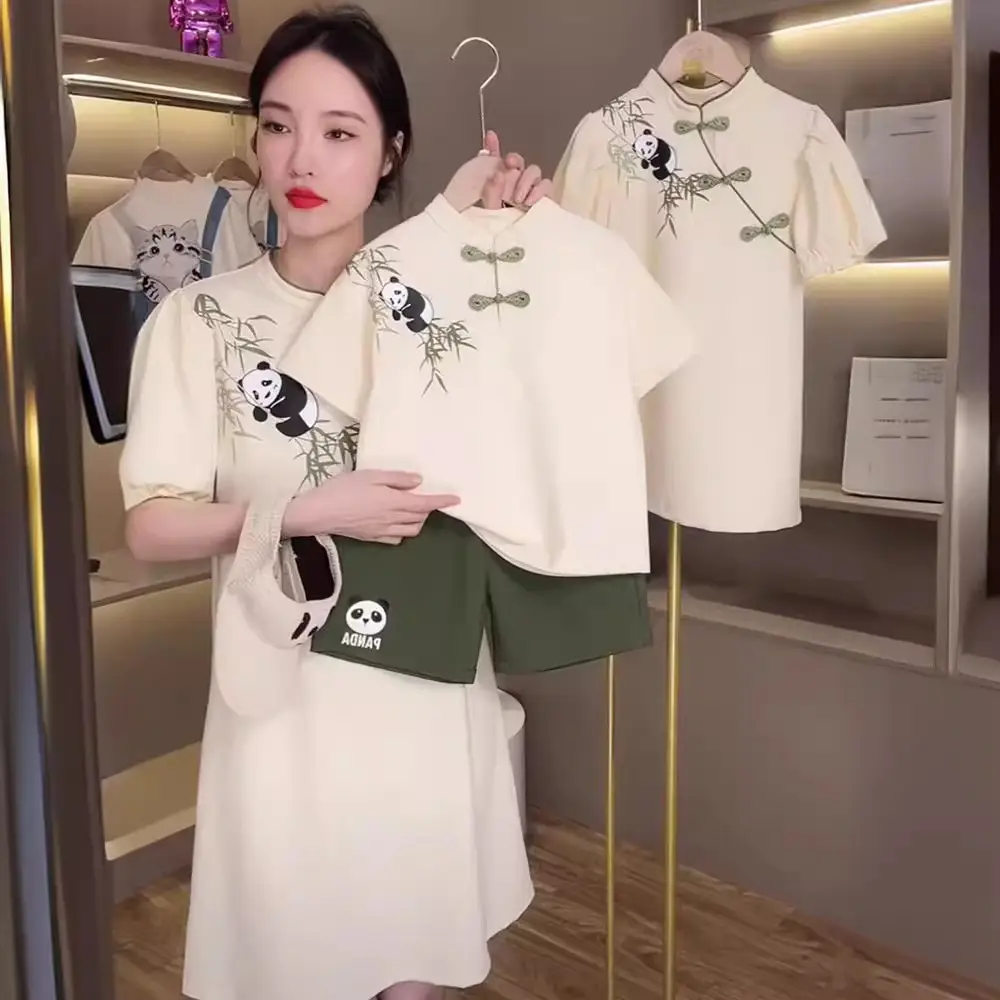 Chinese Panda Embroidered Parent Child Dress Summer Tang Suit - Image 6
