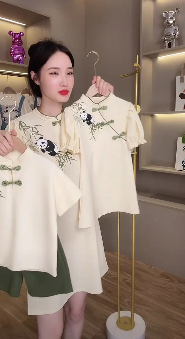 Chinese Panda Embroidered Parent Child Dress Summer Tang Suit — feature 10