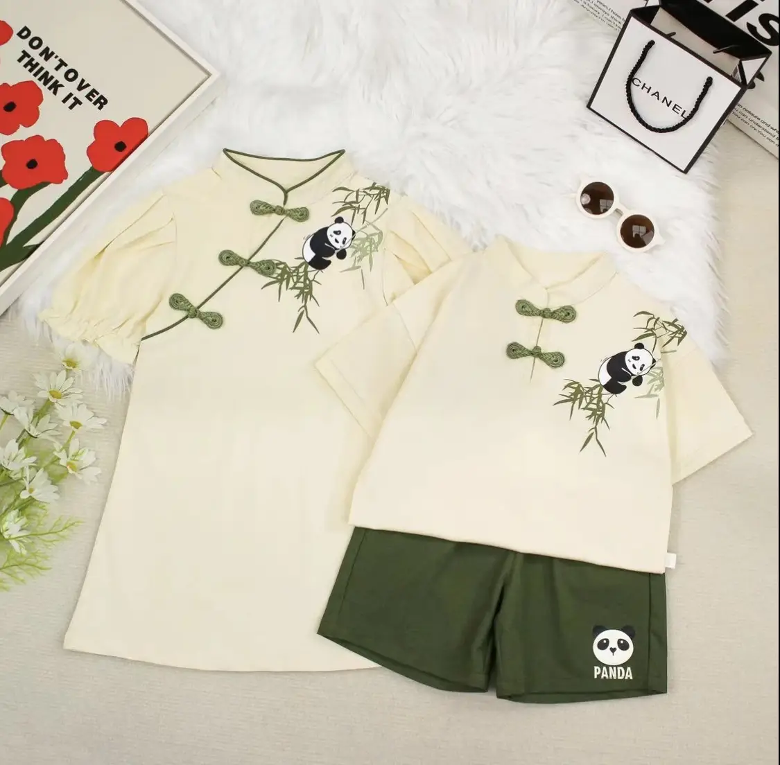 Chinese Panda Embroidered Parent Child Dress Summer Tang Suit — feature 8