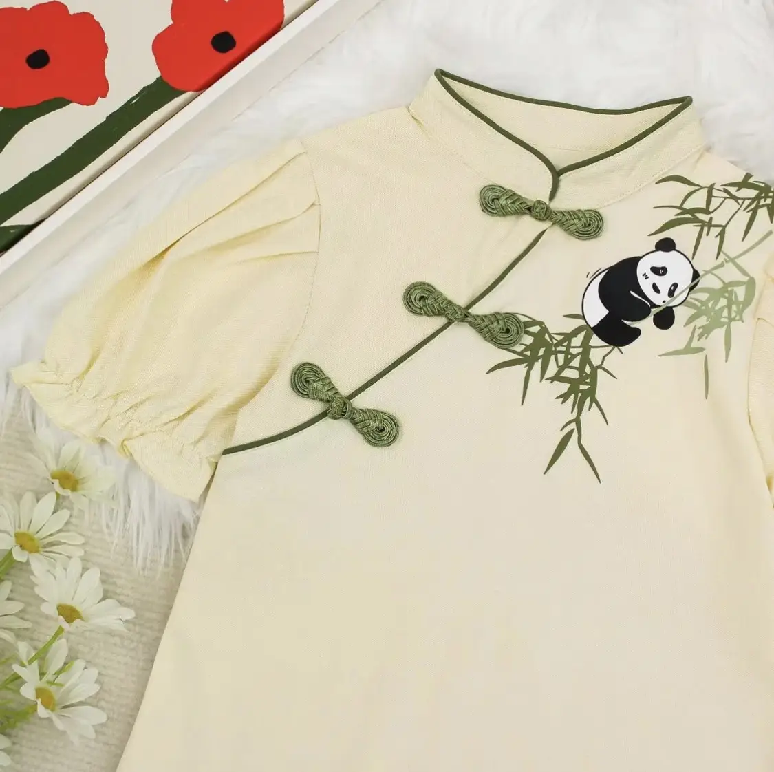 Chinese Panda Embroidered Parent Child Dress Summer Tang Suit — feature 7