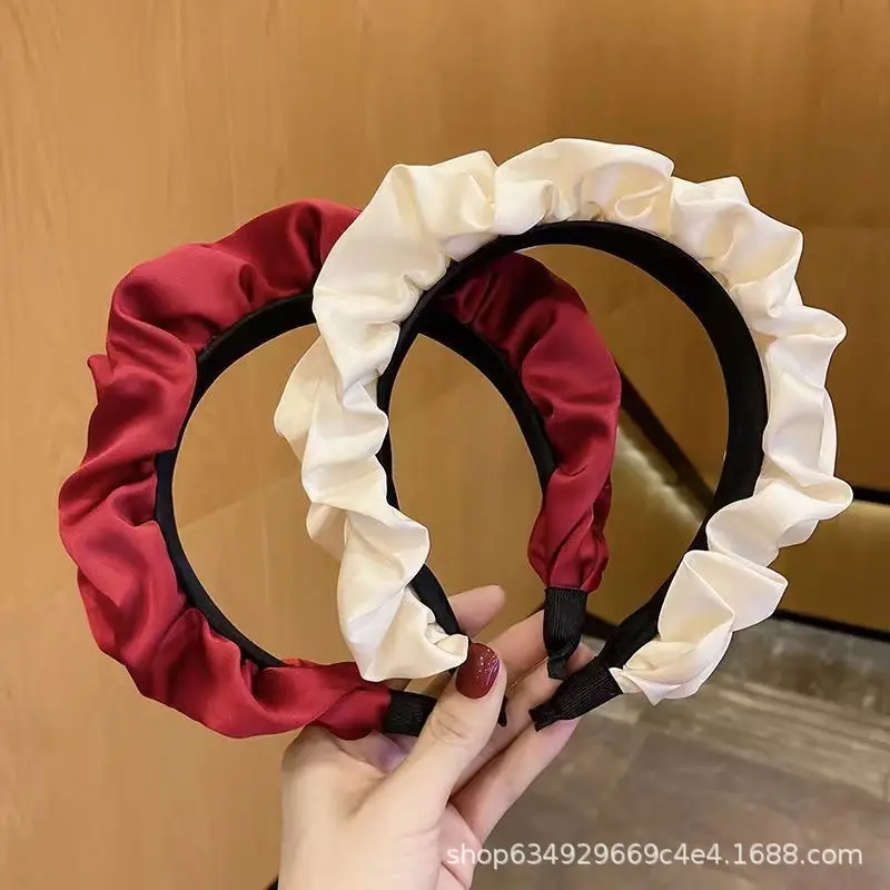 Women's White Pleated Cranial Headband Retro French Style - Image 8