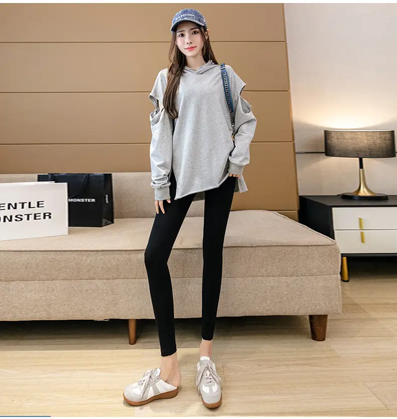Women's Black High Waist Elastic Leggings Large Size — feature 17