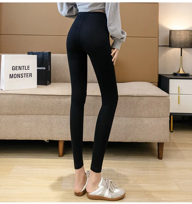 Women's Black High Waist Elastic Leggings Large Size — feature 18
