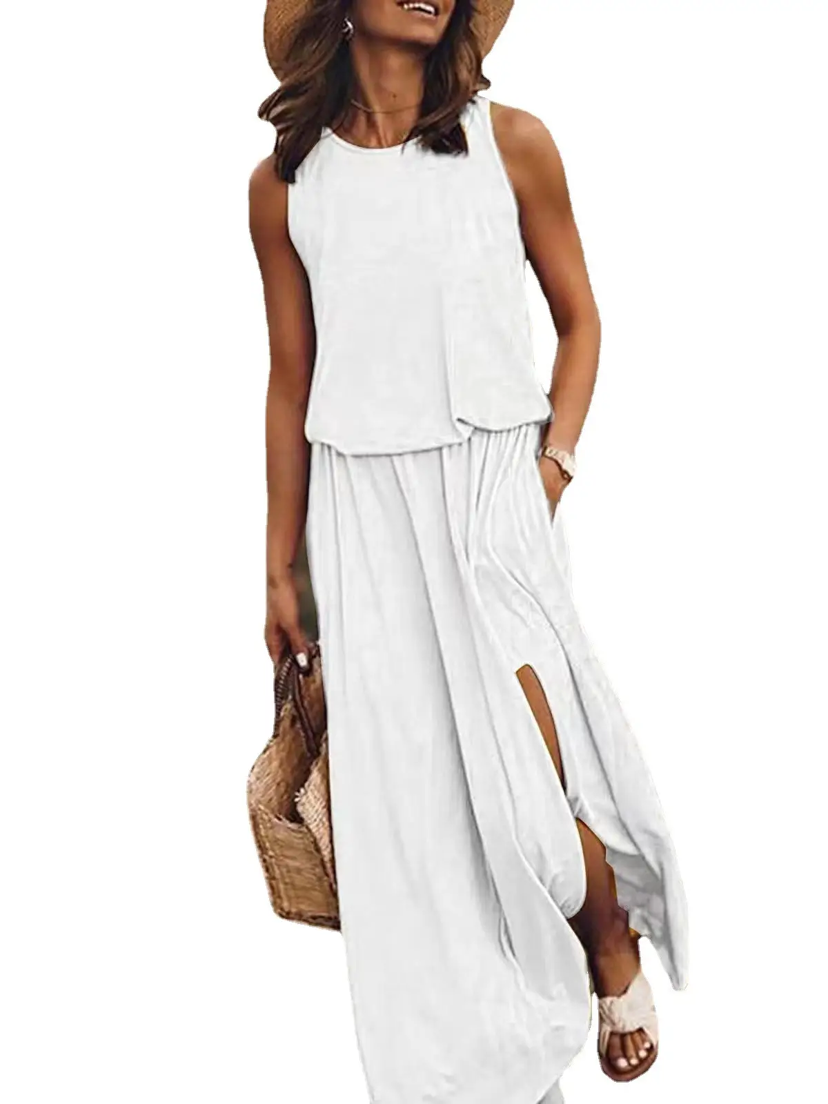 2025 White Sleeveless Cross-Border Dress with Long Skirt - Image 11