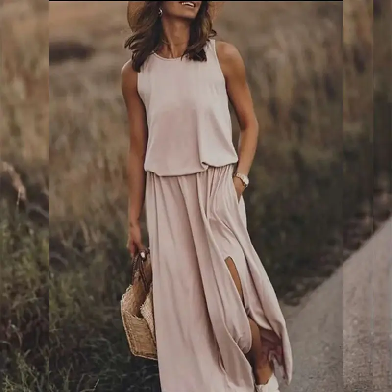 2025 White Sleeveless Cross-Border Dress with Long Skirt - Image 2