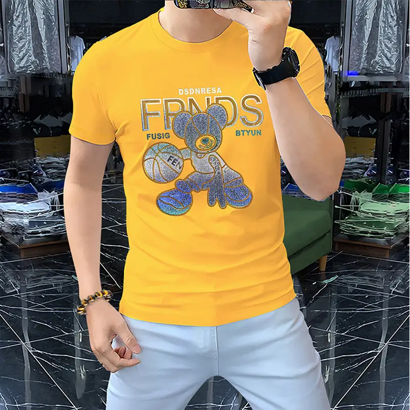 Men Orange Gym Gloves Graphic T-Shirt Short Sleeve Round Collar — feature 18