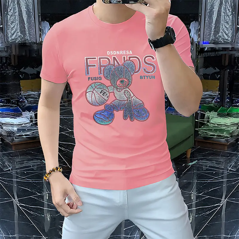 Men Orange Gym Gloves Graphic T-Shirt Short Sleeve Round Collar - Image 7
