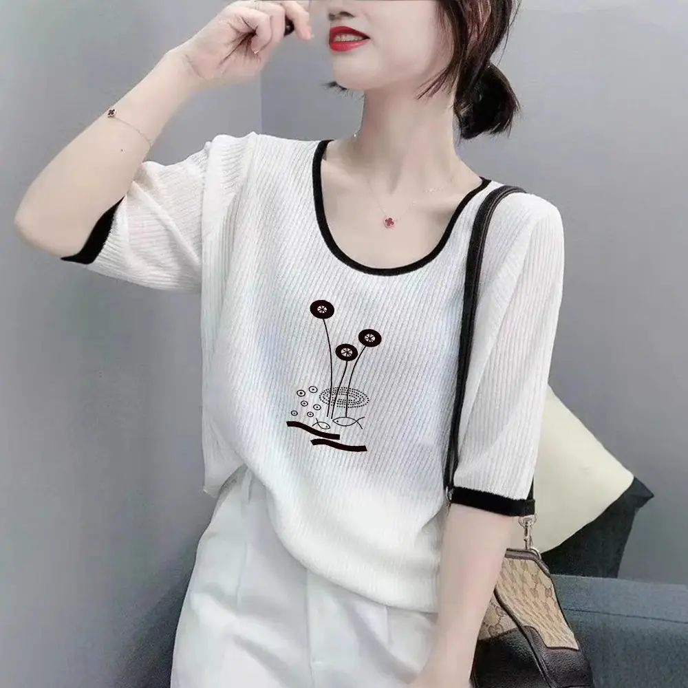 Women Ice Silk T-Shirt 2025 Summer Loose Fit - Image 23