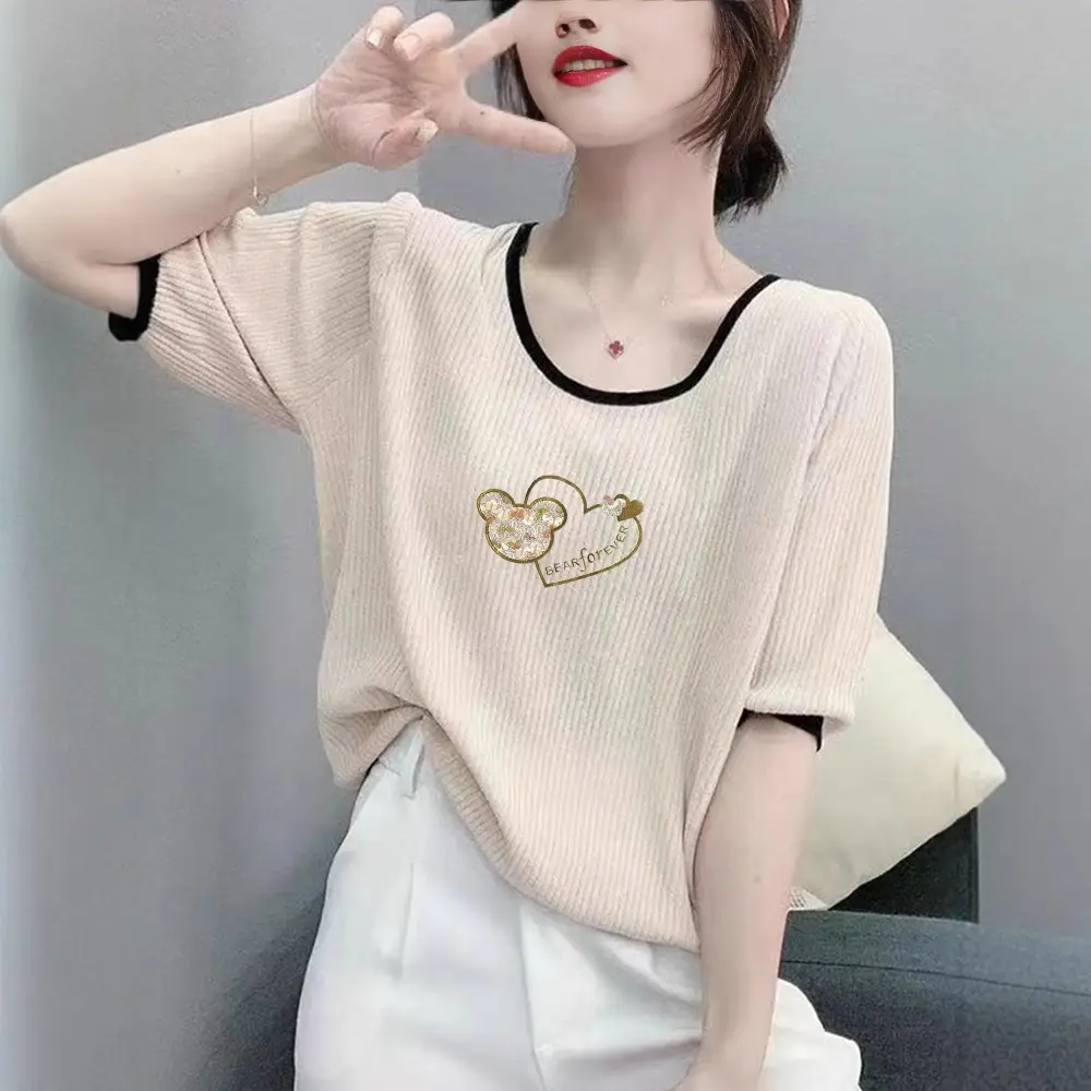 Women Ice Silk T-Shirt 2025 Summer Loose Fit - Image 25