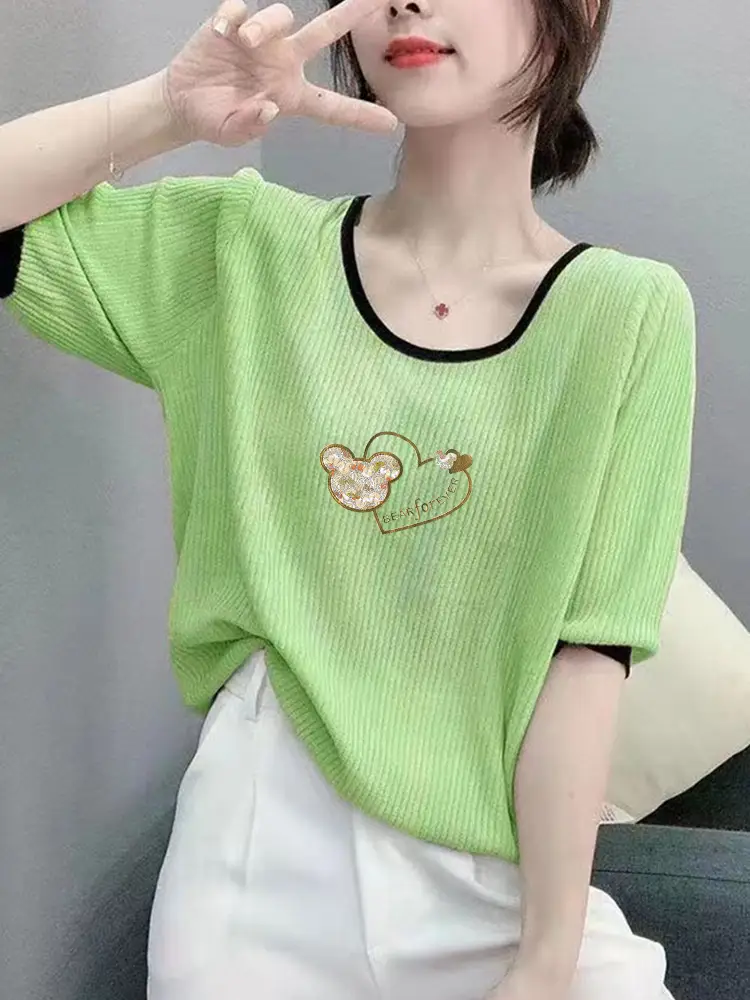 Women Ice Silk T-Shirt 2025 Summer Loose Fit — feature 12