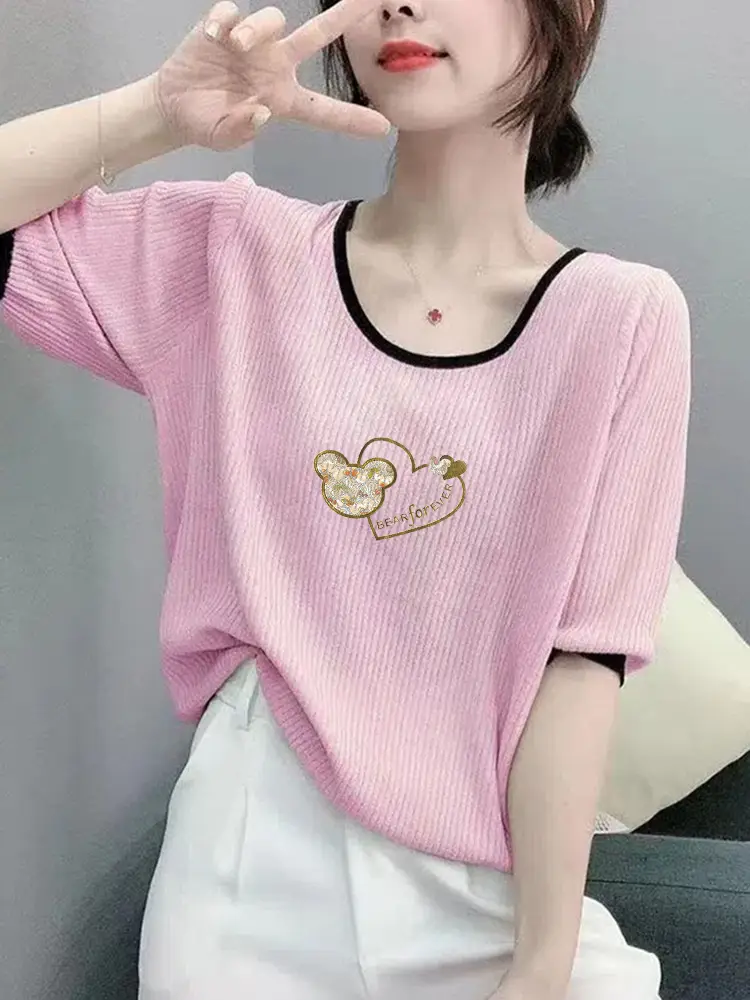 Women Ice Silk T-Shirt 2025 Summer Loose Fit — feature 13
