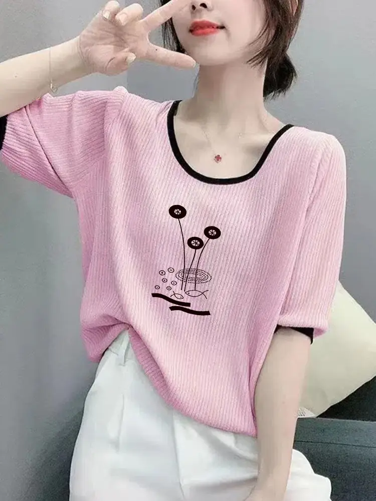 Women Ice Silk T-Shirt 2025 Summer Loose Fit — feature 2