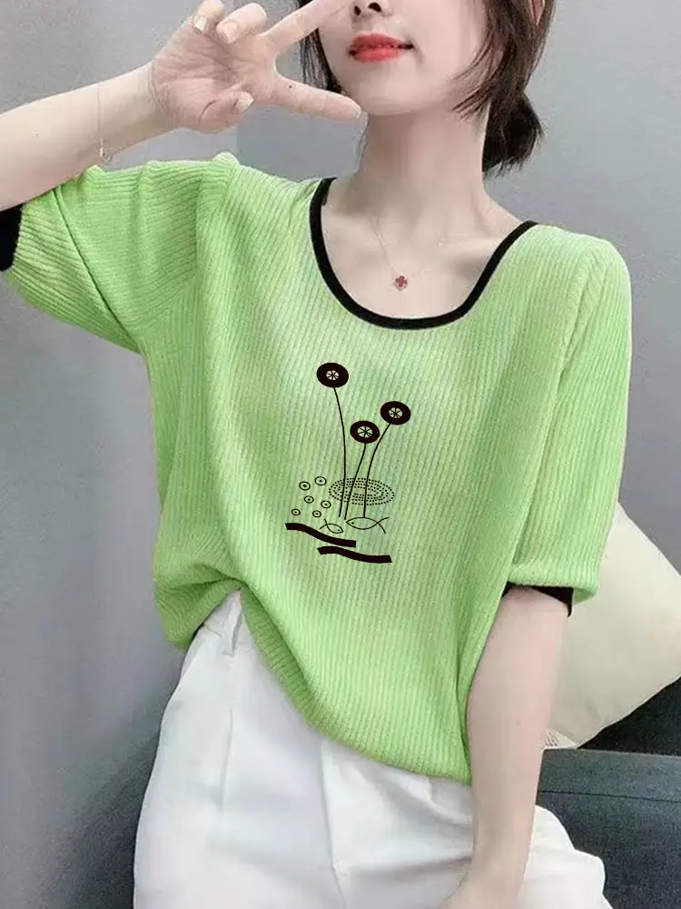 Women Ice Silk T-Shirt 2025 Summer Loose Fit — feature 3