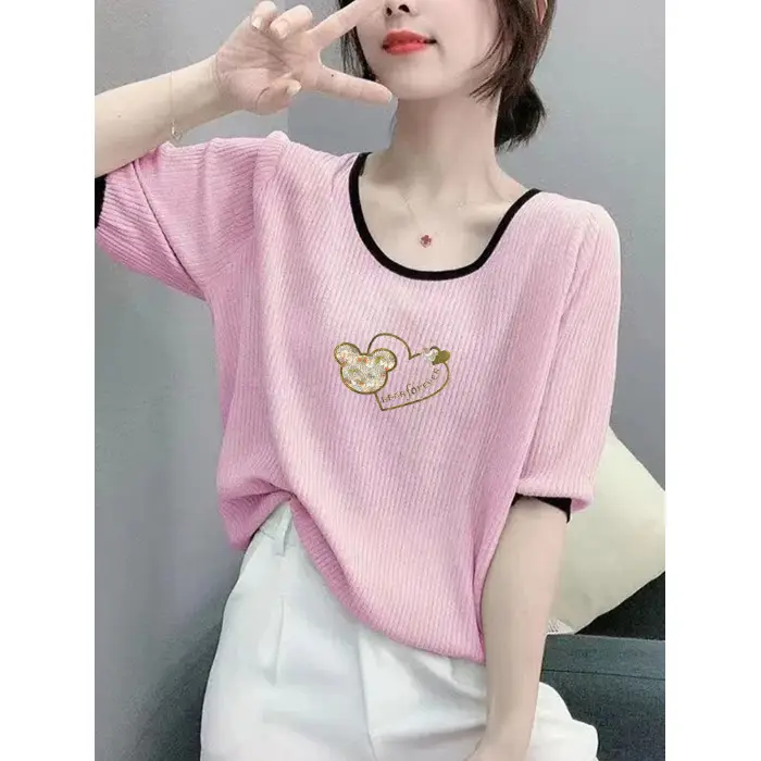 Women Ice Silk T-Shirt 2025 Summer Loose Fit - Image 14