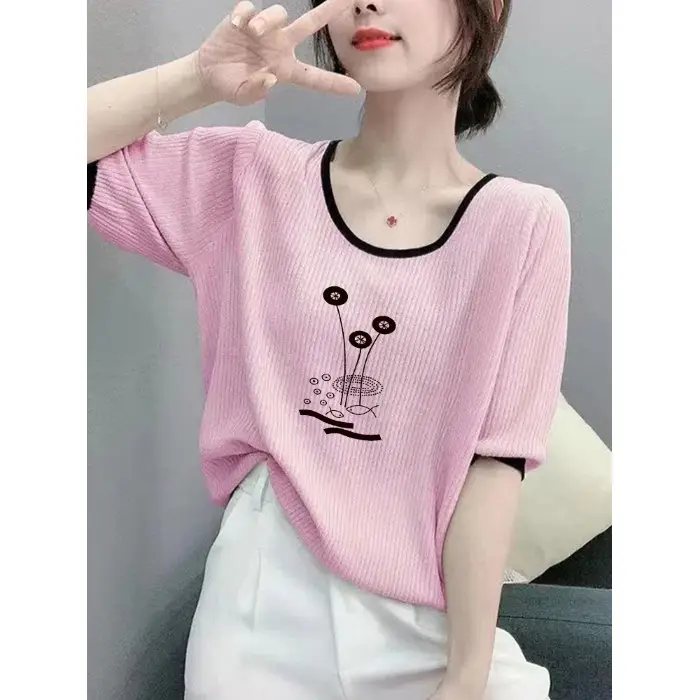 Women Ice Silk T-Shirt 2025 Summer Loose Fit - Image 2