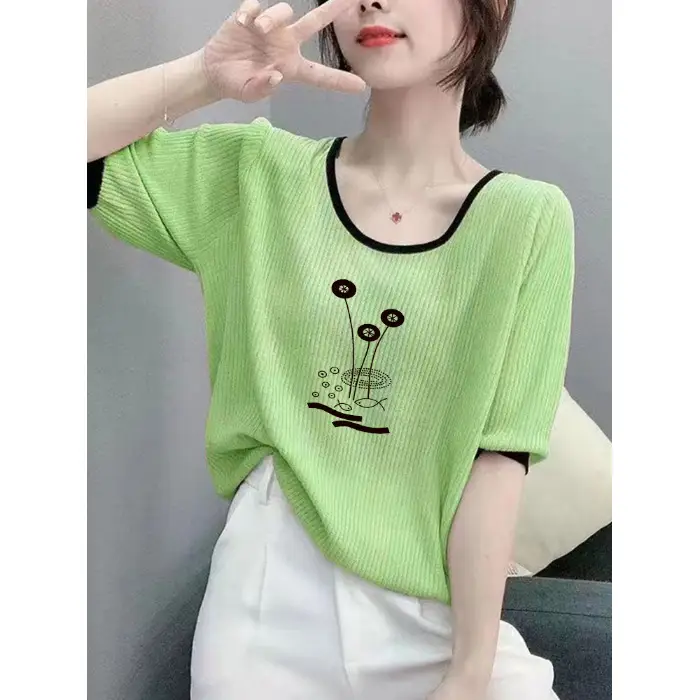 Women Ice Silk T-Shirt 2025 Summer Loose Fit - Image 3