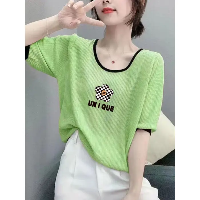 Women Ice Silk T-Shirt 2025 Summer Loose Fit - Image 7