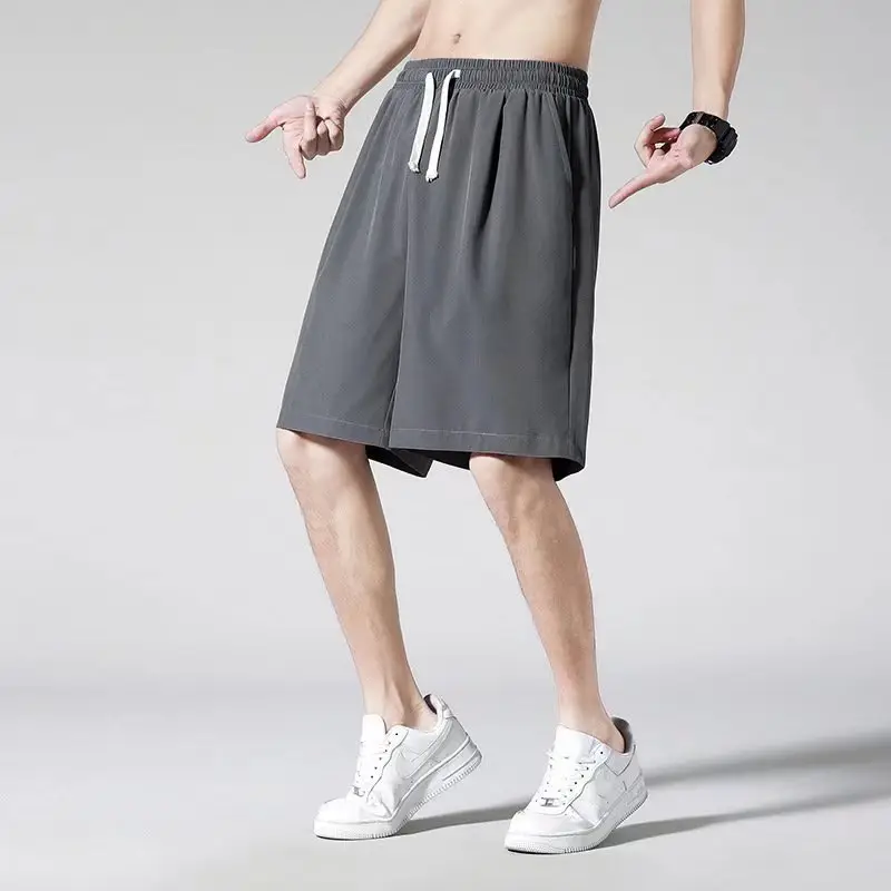 Men Ice Silk Thin Summer Shorts Light Grey - Image 3
