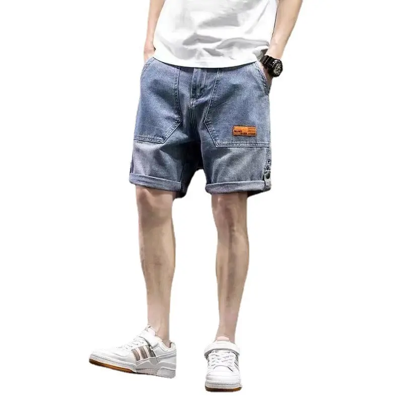 Men Ripped Denim Shorts Large Light Blue - Image 6