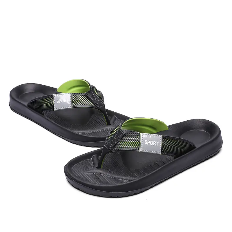 Men's Black Green Strap Flat Sandals Summer - Image 7