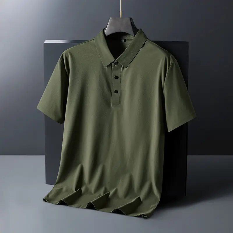 Men Olive Green Polo T-Shirt Short Sleeve Cool Breathable - Image 13