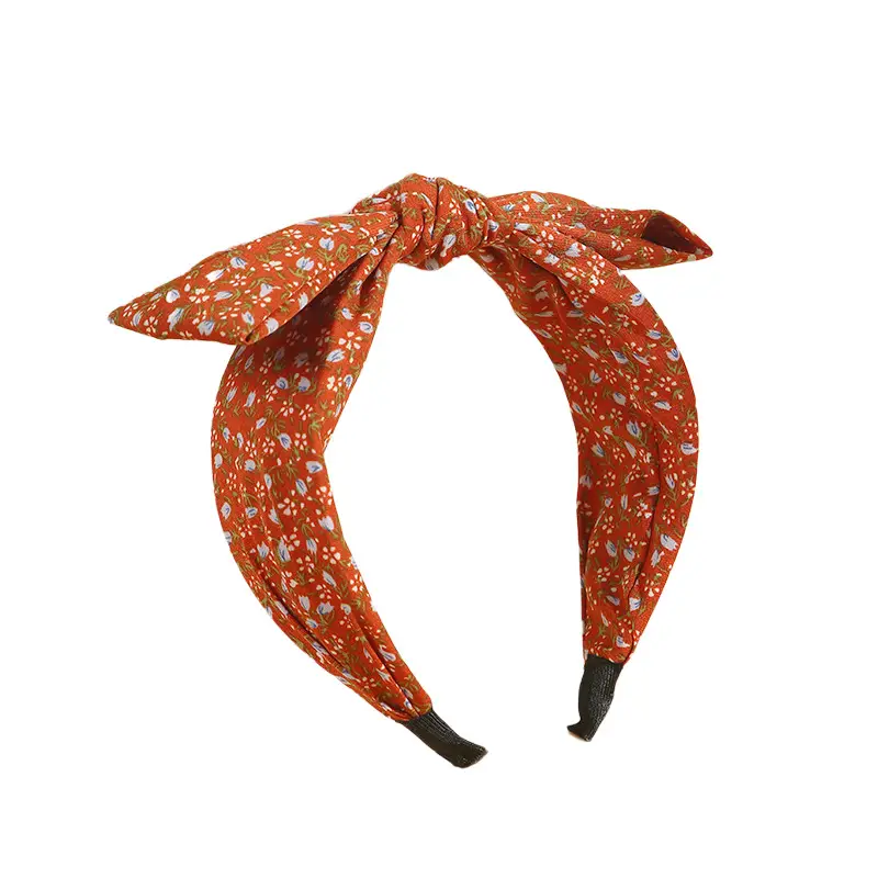 Orange Printed Korean Headband with Rabbit Ears - Image 9
