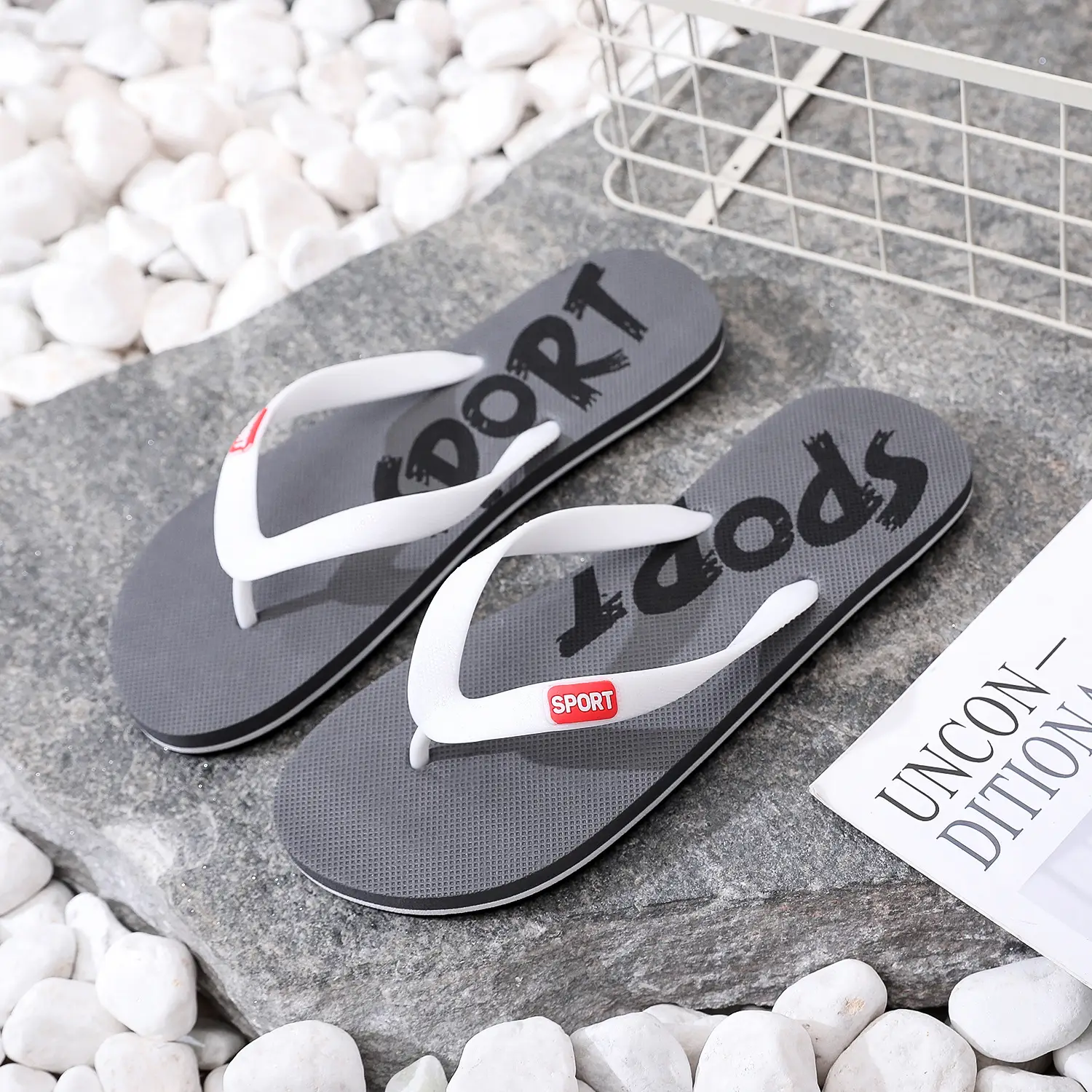 Men's Grey Non-Slip Flip Flops Summer Wear — feature 25