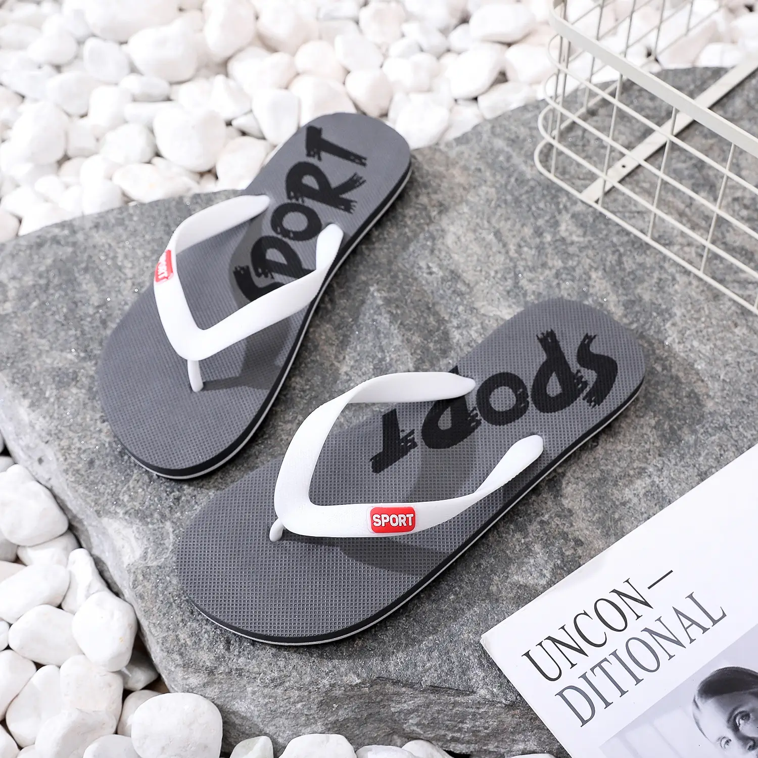 Men's Grey Non-Slip Flip Flops Summer Wear — feature 26