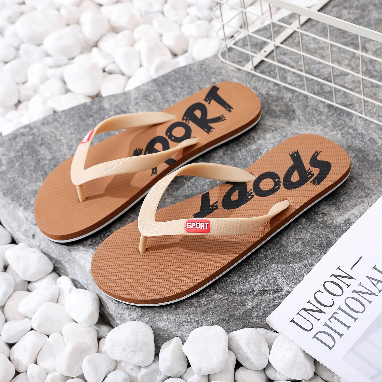 Men's Grey Non-Slip Flip Flops Summer Wear — feature 28