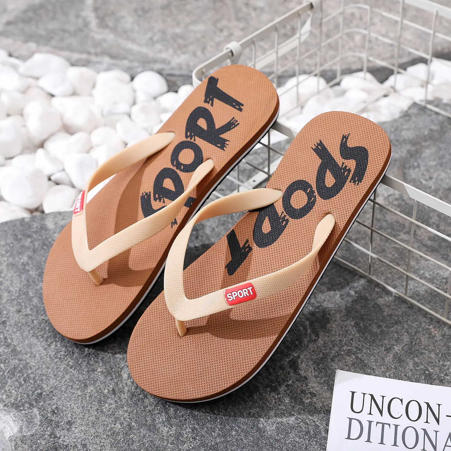 Men's Grey Non-Slip Flip Flops Summer Wear — feature 30