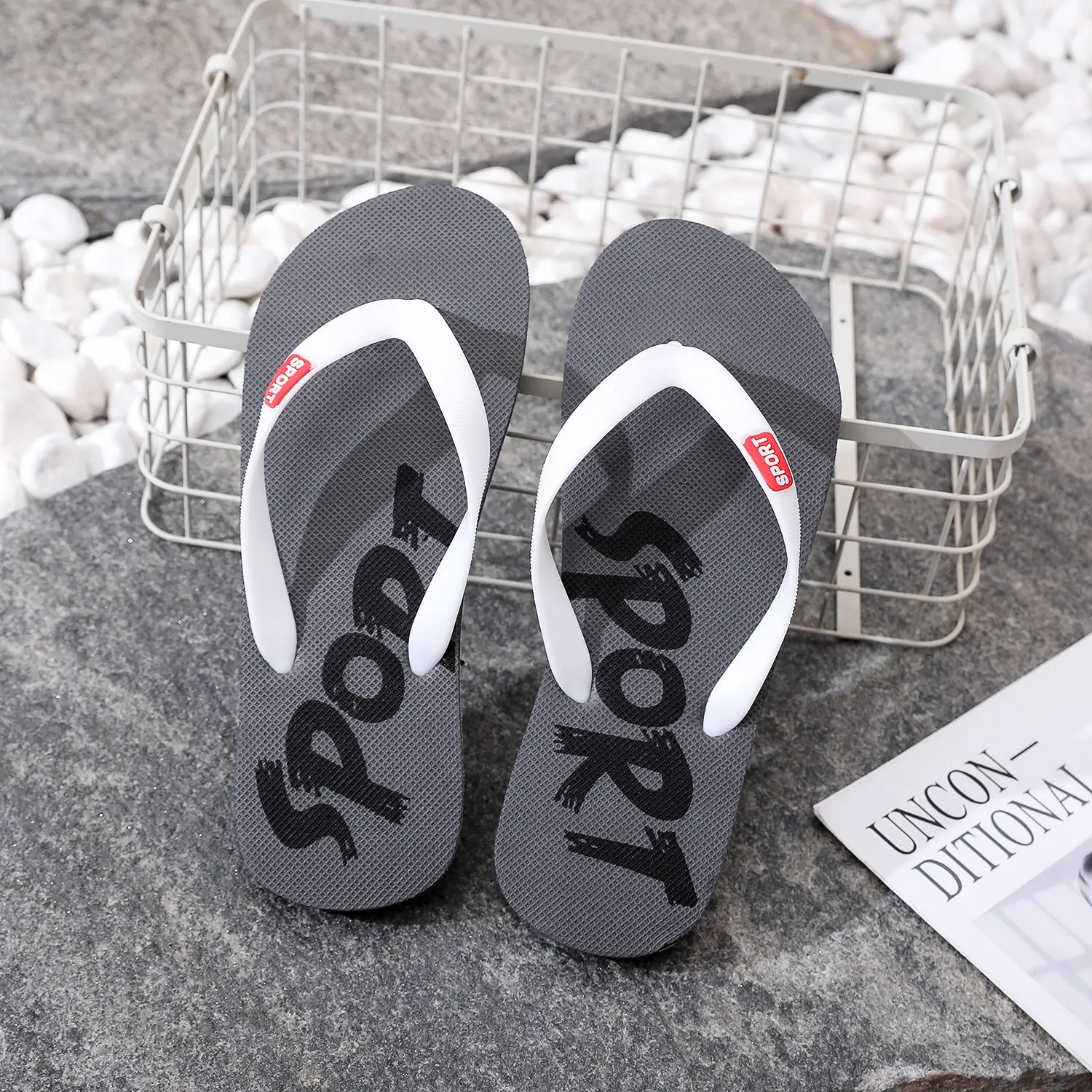 Men's Grey Non-Slip Flip Flops Summer Wear
