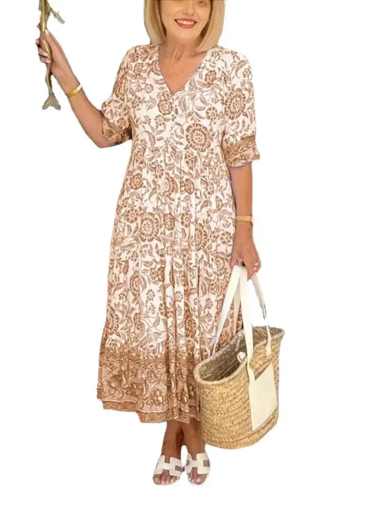 2025 V Neck Floral Dress Large Size Beach Wear - Image 7