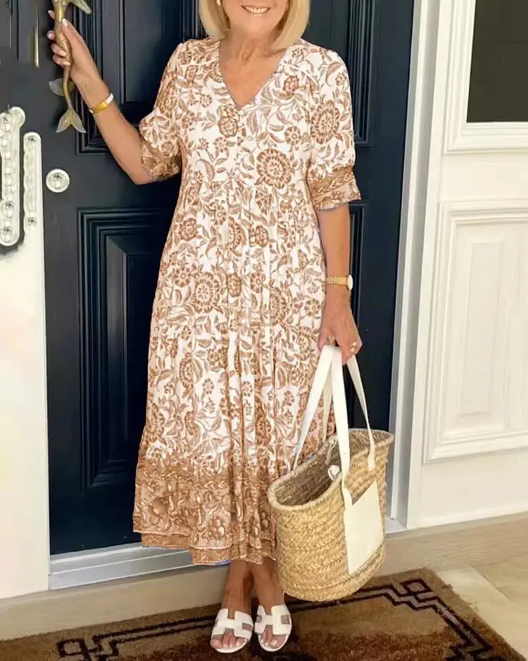2025 V Neck Floral Dress Large Size Beach Wear — feature 11