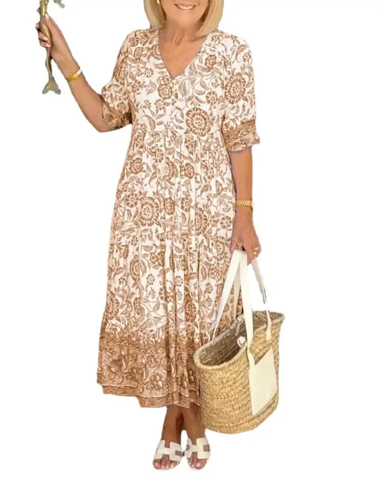 2025 V Neck Floral Dress Large Size Beach Wear — feature 12