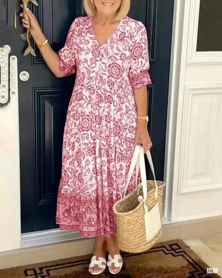 2025 V Neck Floral Dress Large Size Beach Wear — feature 8