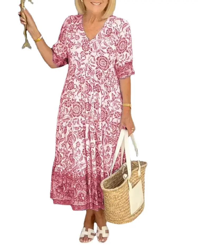 2025 V Neck Floral Dress Large Size Beach Wear - Image 5