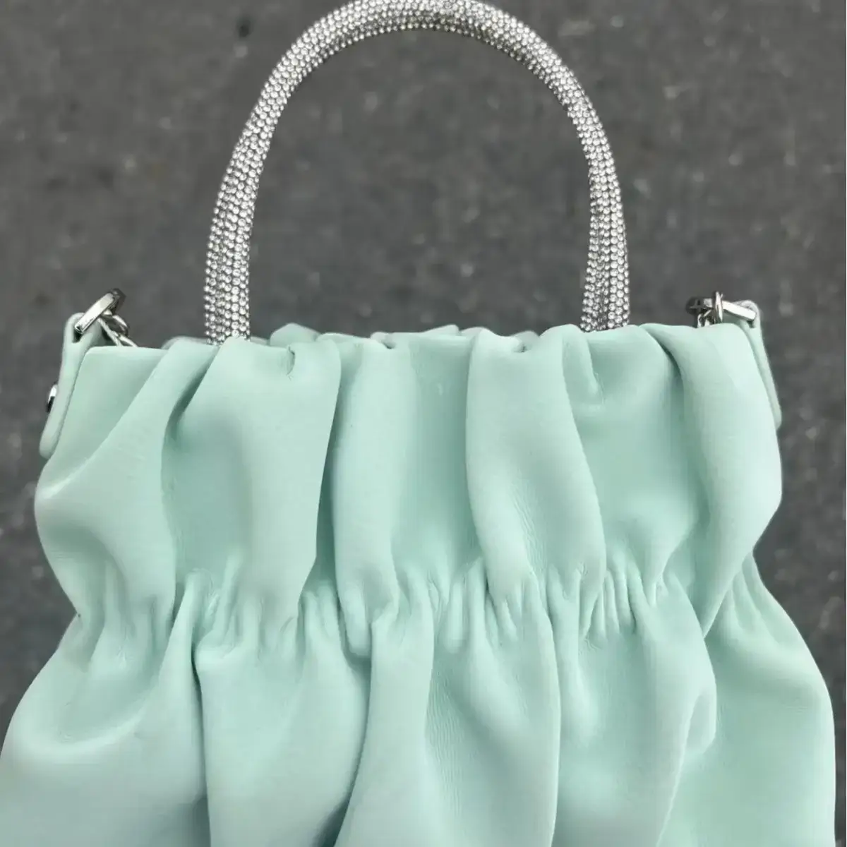 Female Rhinestone Pleated Shoulder Bag Black Mint Chain Crossbody - Image 6