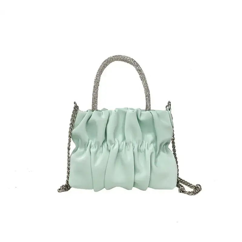 Female Rhinestone Pleated Shoulder Bag Black Mint Chain Crossbody - Image 8