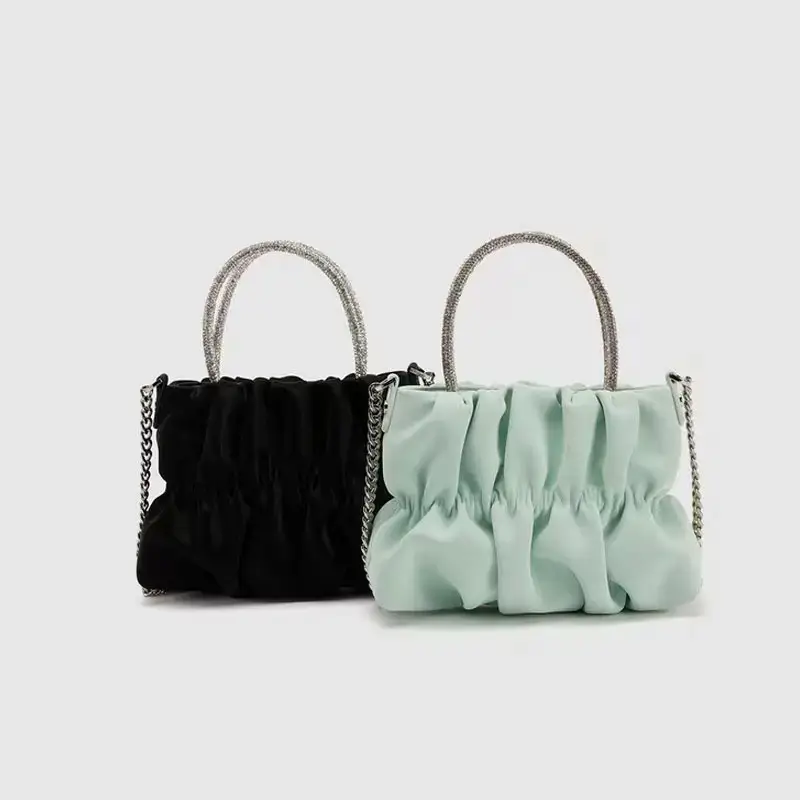 Female Rhinestone Pleated Shoulder Bag Black Mint Chain Crossbody — feature 6