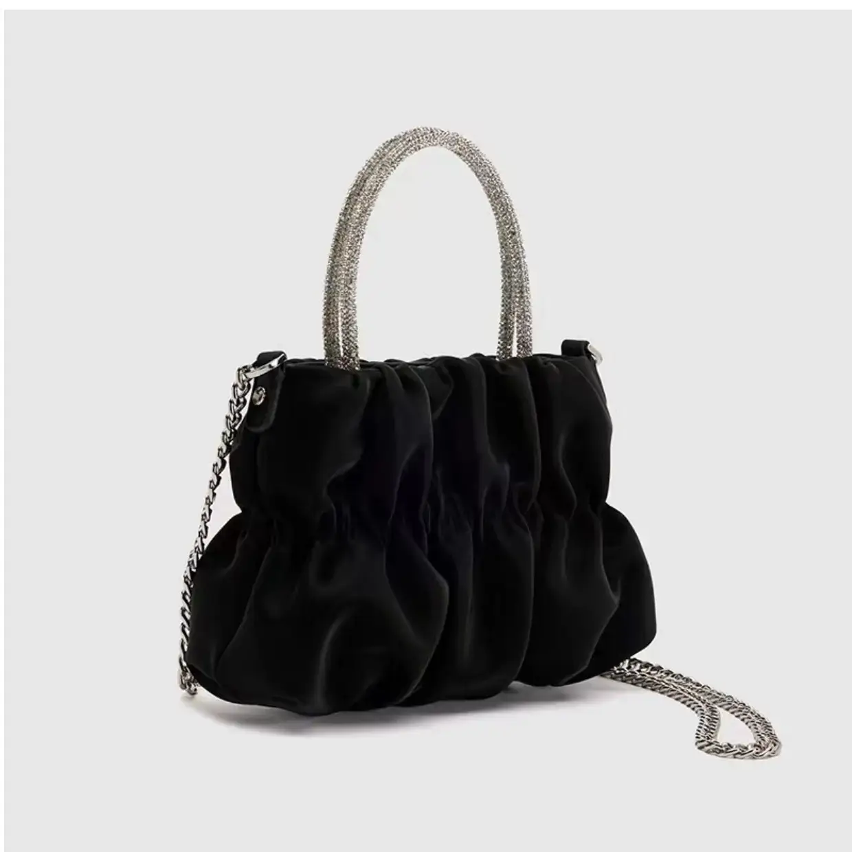 Female Rhinestone Pleated Shoulder Bag Black Mint Chain Crossbody — feature 9
