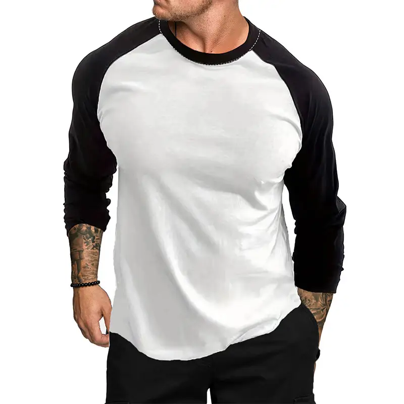 New Men's White Black Raglan Sleeve T-Shirt Large - Image 2