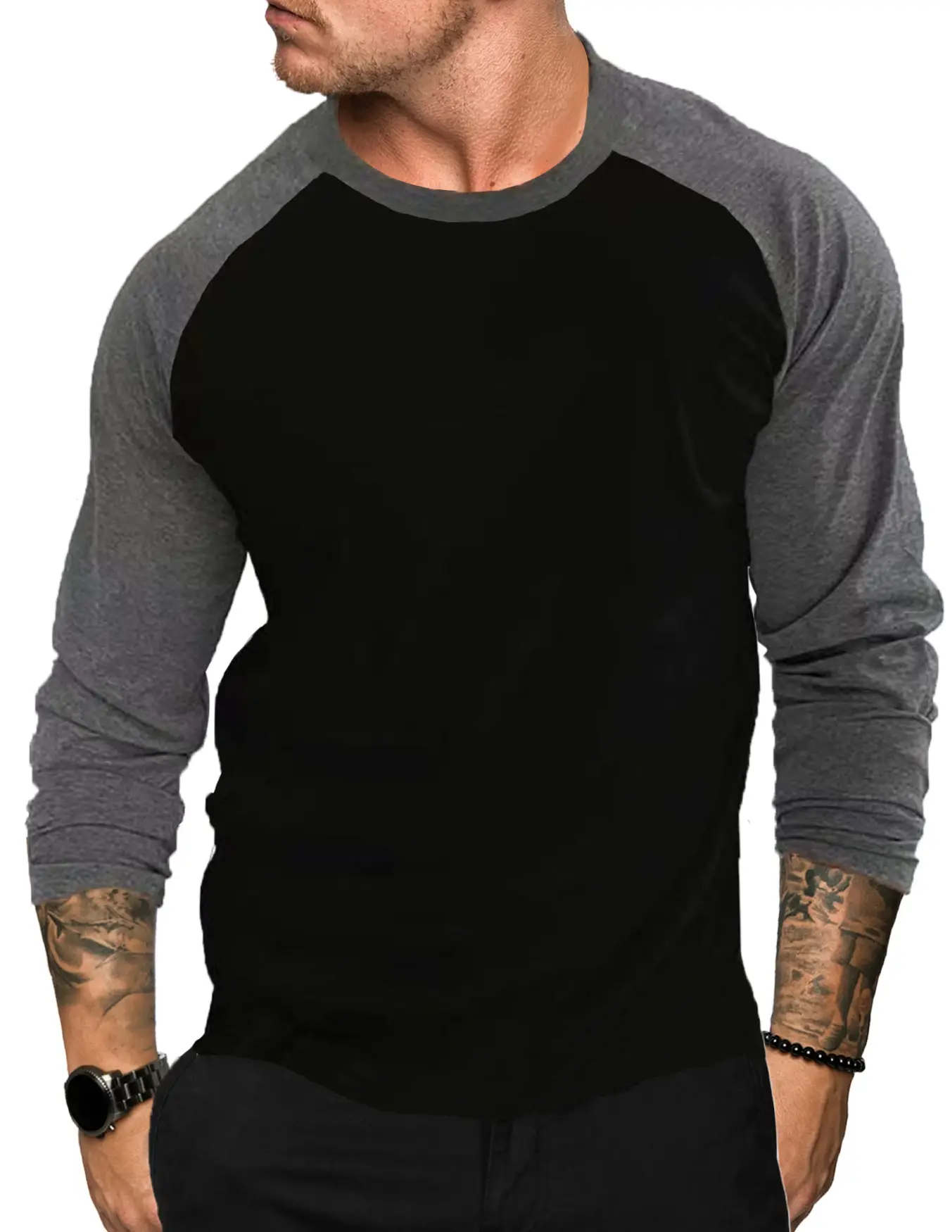 New Men's White Black Raglan Sleeve T-Shirt Large - Image 3