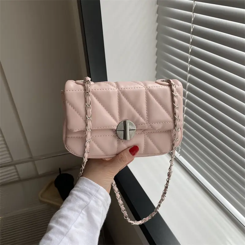 Pink Rhombic Shoulder Chain Bag Women 2023 - Image 3